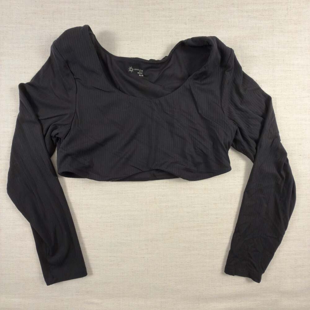 Offline by aerie Seamless Cable Square Neck Top Ladies size xl Light‎ black